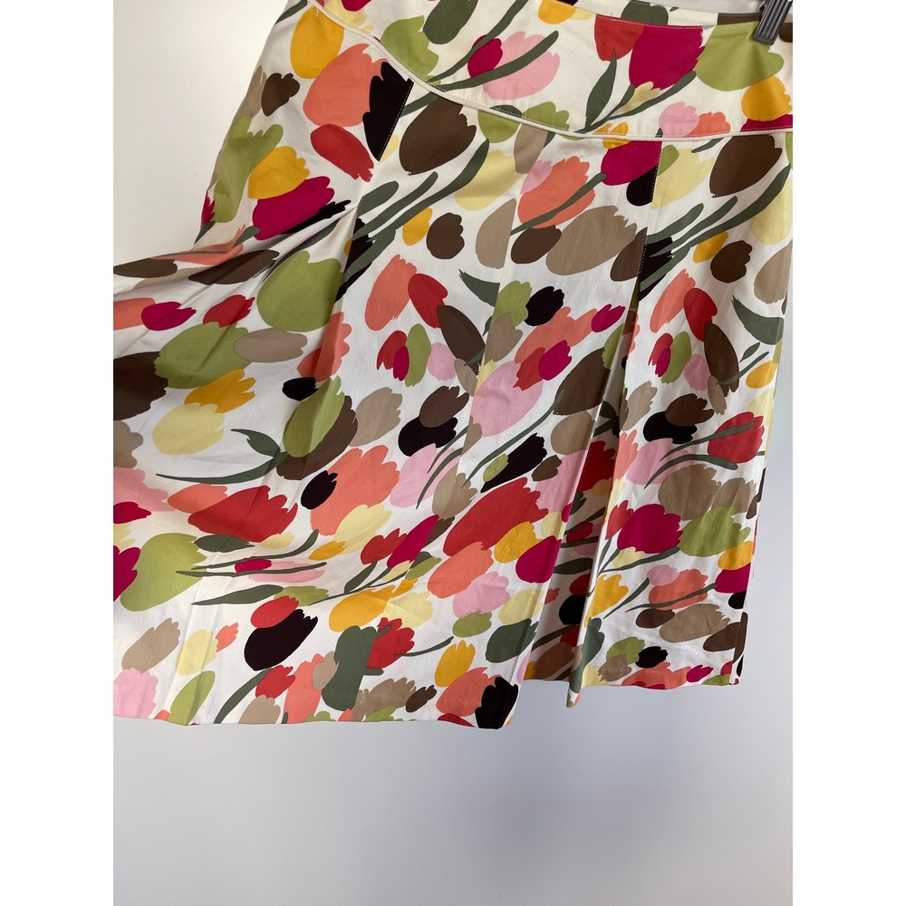 Talbots Multi Color Floral Tulip Print A-Line Skirt Button Front Stretch 10 - Picture 3 of 8